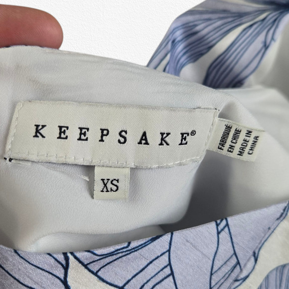 Keepsake Blue White Floral Satin Halter High Neck Backless Blouse Size XS - Picture 6 of 8